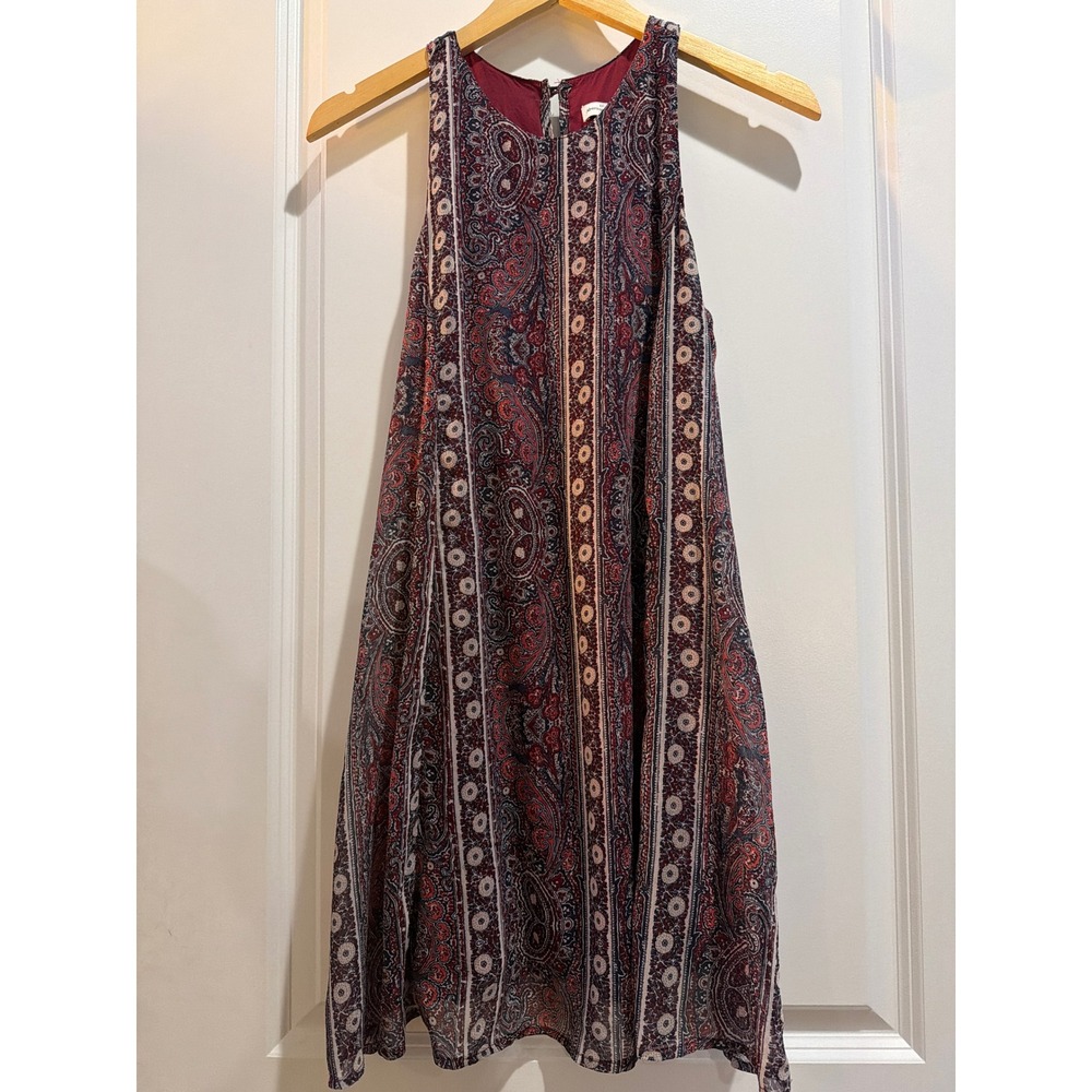 Abercrombie & Fitch Burgundy Paisley Sleeveless Swing Dress Small Boho Trapeze